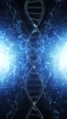 Wall Mural - artistic science with dna chain rotation on glowing blue vertical loop background.