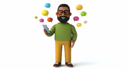 cartoon man using smartphone social media mockup design