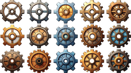 Set of isolated vector gear wheels illustrating industrial engineering technology and business mechanism design