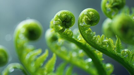 botanic ballet: wavy fern botanical leaves dance in macro. high quality
