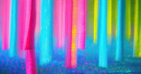 Poster - Vibrant vertical streaks dominate image. Colors blend, creating abstract, energetic composition. Glitter adds texture, depth.