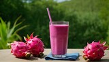 dragon fruit smoothie on the table outside