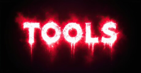 Aufkleber - Bright red text spells TOOLS with dripping effect. Dark background enhances glowing, fiery aesthetic. Dramatic visual impact.