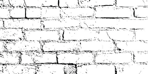 Poster - Vector grunge style brick wall texture. Abstract background of brick seamless texture of a white brick wall. Vector black and white grunge brick wall transparent background