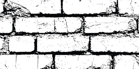 Poster - Vector grunge style brick wall texture. Abstract background of brick seamless texture of a white brick wall. Vector black and white grunge brick wall transparent background