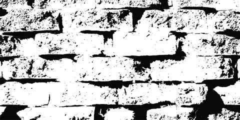 Poster - Vector grunge style brick wall texture. Abstract background of brick seamless texture of a white brick wall. Vector black and white grunge brick wall transparent background