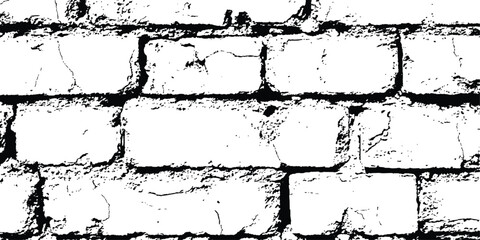 Poster - Vector grunge style brick wall texture. Abstract background of brick seamless texture of a white brick wall. Vector black and white grunge brick wall transparent background
