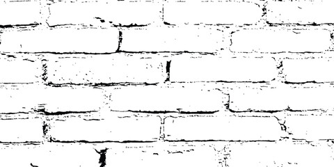 Poster - Vector grunge style brick wall texture. Abstract background of brick seamless texture of a white brick wall. Vector black and white grunge brick wall transparent background