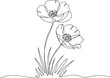 © Pixel Stock - Minimalist line art illustration of two blooming flowers in a field