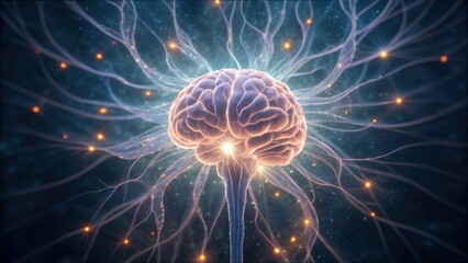 Poster - Illuminated Brain with Glowing Tendrils Representing Neural Activity