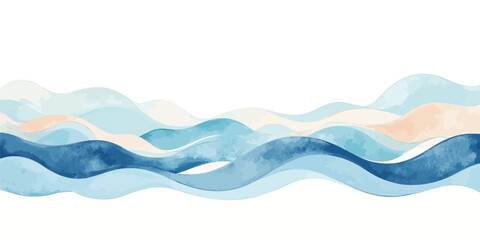 Wall Mural - Calming Blue Waves Watercolor Art for Serene Wall Decor