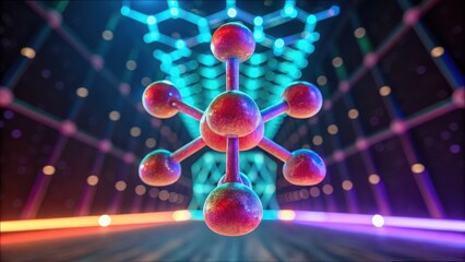 Poster - Colorful Molecule Floating in Digital Space with Vibrant Lights