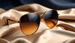 © 24DIY - Stylish Gold Aviator Sunglasses Resting on Luxurious Beige Silk Fabric