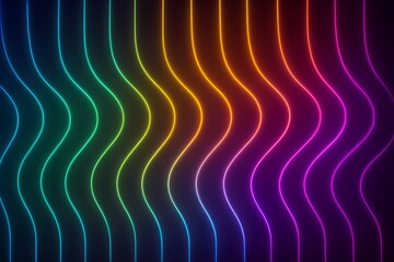 Wall Mural - Colorful Neon Wave Lines Pattern. This image shows vibrant neon wave lines in rainbow colors.