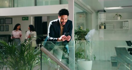 Aufkleber - Thinking, lobby and business man with phone for networking, reading email and online news. Corporate, professional worker and person on smartphone in office for website, feedback and connection
