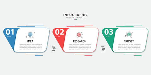 Fototapete - Vector infographic template design. 3 Step timeline journey. Process diagram, 3 options on white background, social media post, Infograph elements vector illustration.
