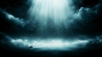 Wall Mural - Single boat under cosmic light in starry sky seamless loop  
