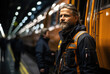 © Pinklife - A confident worker stands by a train in a bright, modern station, encapsulating the essence of daily life, industry, and the hustle of urban environments.