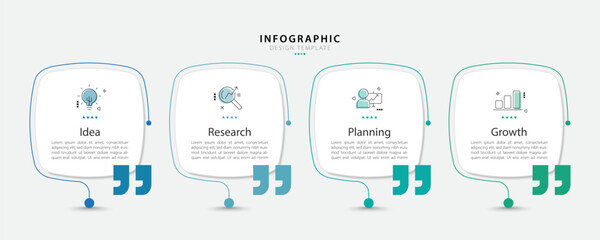 Fototapete - Infographic template 4 Step timeline journey isolated background, Data visualization flat simple design. presentation graph. Business timeline creator 4 options, vector illustration.