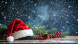 © Ozaki9 - Festive Christmas Background with Santa Hat and Snowflakes