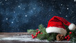 © Ozaki9 - Festive Christmas Background with Santa Hat and Snowflakes