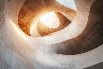 Wall Mural - abstract spiral tunnel with smooth curves and minimalist monochrome visual effect, generative ai