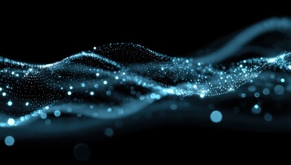 Poster - Abstract Glowing Particles Forming Wavy Lines Against Black, Representing Technological Innovation and Digital Transformation in Business : Generative AI