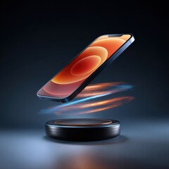 Poster - Smartphone Charging Wirelessly With Energy Stream, Illustrating Modern Convenience and Technological Advancement in Telecommunications : Generative AI