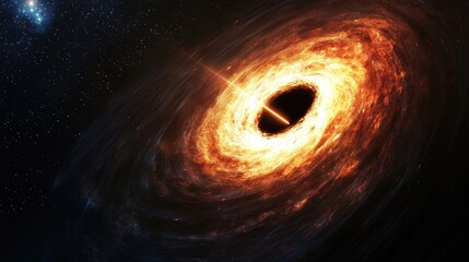 Wall Mural - a single light beam piercing through the black hole causing halo plasma explosion. backgroud warping