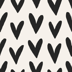 Aufkleber - Seamless hearts pattern. Endless romantic background, freehand valentines, repeating love print. Black-and-white texture for wrapping, textile, fabric design. Printable flat vector illustration