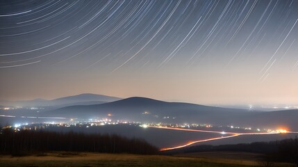 Wall Mural - Star trails over night landscape view
