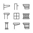 © Влада Яковенко - Architectural Icon Grid. Outline icon set of exterior architectural details: cantilever, parapet, cornice, soffit, mullion,