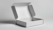 © Lulwa - Open white cardboard box on gray background