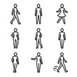 © Svitlana - Fashion Pose Icons. Outline icon set of model poses: strut silhouette, halt pose, twirl motion, hand on hip, over-the-shoulder