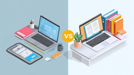 Aufkleber - Comparison of Traditional Learning and Online Learning Methods in a Modern Infographic Style