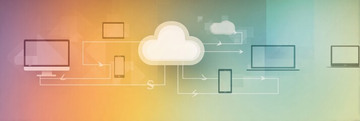 Aufkleber - Cloud Storage Concept Infographic Depicting Devices Connected Through Arrows Illustrating Data Transfer to a Centralized Cloud