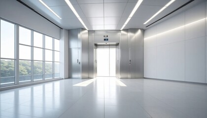  Bright Chrome Elevator Shaft in a Modern Building with Geometric Design and Clean Lines