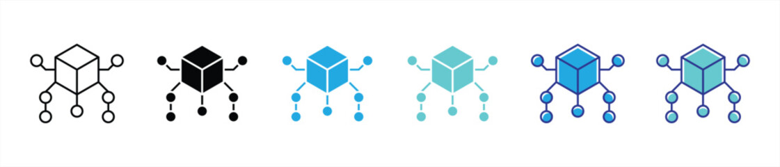 connectivity icon set. contain circuit, cube, modern network interface thin line and color style icon symbol sign for your app and web. vector illustration