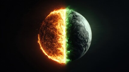Wall Mural - a planet with a green and red side