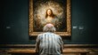© Winter KD - Senior man admiring a classic painting of Jesus Christ in a museum setting, showcasing the profound connection between art and reflection
