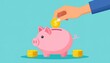 © emkos - Hand Placing Coin Into Pink Piggy Bank