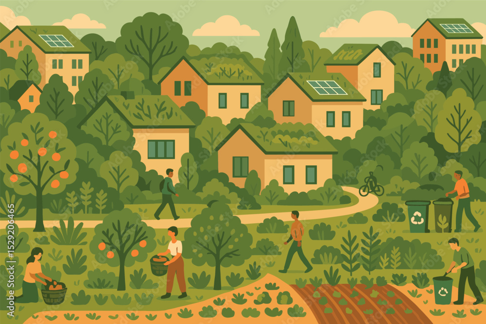 Fresh Look at Stock Vektorgrafik Eco Friendly Neighborhood Design Vector