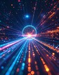 © CropMarksDesign - Stylized AI data stream flowing into a central glowing orb, visualizing digital processing and high-speed information. Perfect for technology, big data, internet, and futuristic concepts