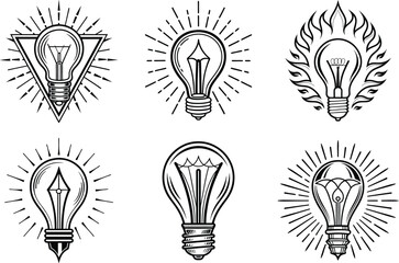 six unique lightbulb designs perfect for logos branding and creative projects offering scalable grap