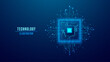 © AntonKhrupinArt - Digital AI semiconductor with light blue tech components and circuit board. Artificial Intelligence innovation concept. Abstract machine learning chip with wires and electronics elements. Vector chip