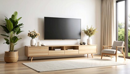  Serene modern living room interior with minimalist design and natural light