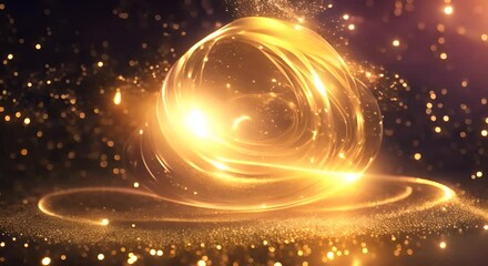 Wall Mural - golden sparkles magic light particle tail line christmas gold glitters 3d glowing dust trail explosi