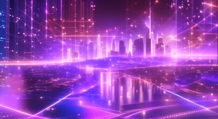 Wall Mural - cyber wave technology background digital cyberspace city with particles and digital data network con