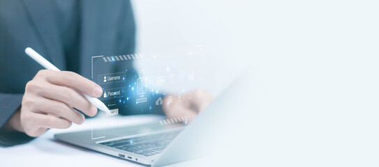 Cyber security protection program to protect password login information on websites and online internet networks securely and confidentially to prevent hackers from accessing financial information.