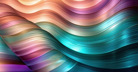 Poster - Abstract waves, vibrant colors blend. Smooth curves create dynamic, flowing pattern. Light reflects, offering visual texture.